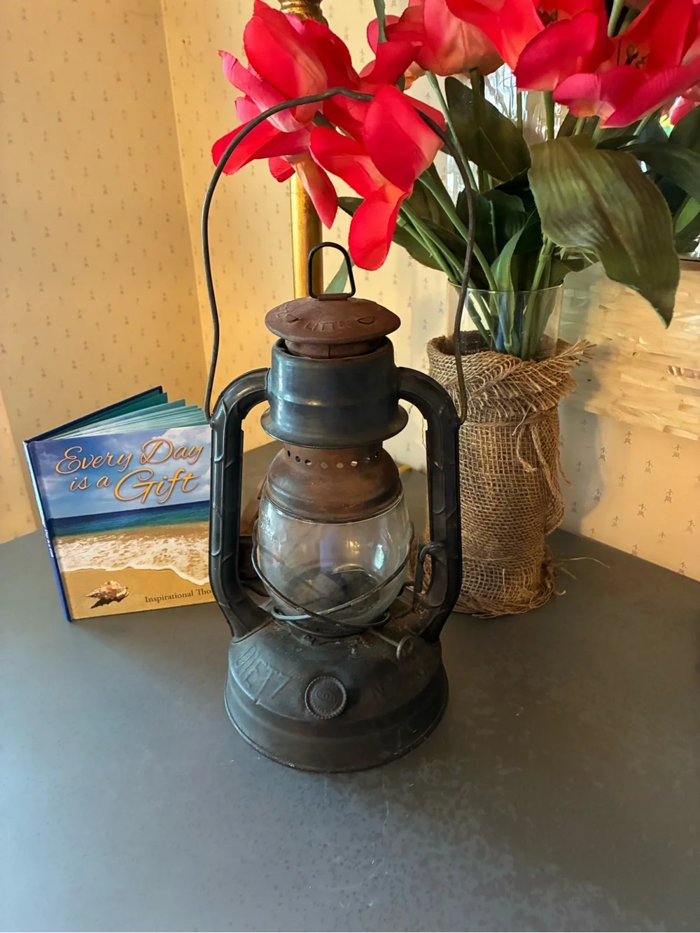 Old VINTAGE, DIETZ N.Y. USA Little Wizard, Iron lantern kerosene oil lamp.
